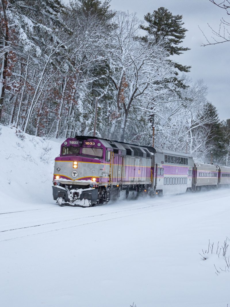 Commuter Rail train in the snow