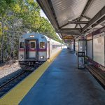 MBTA Commuter Rail train approaching the Campello station.