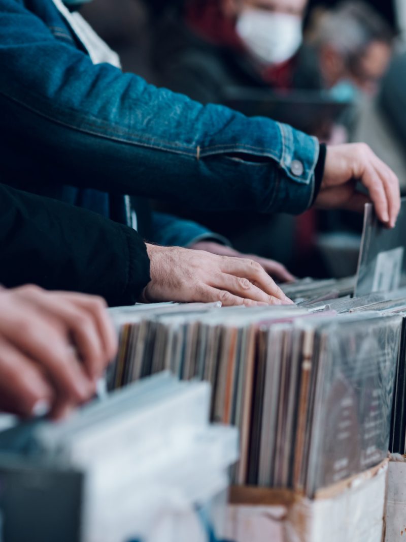 Records on sale in a vintage vinyl shop.