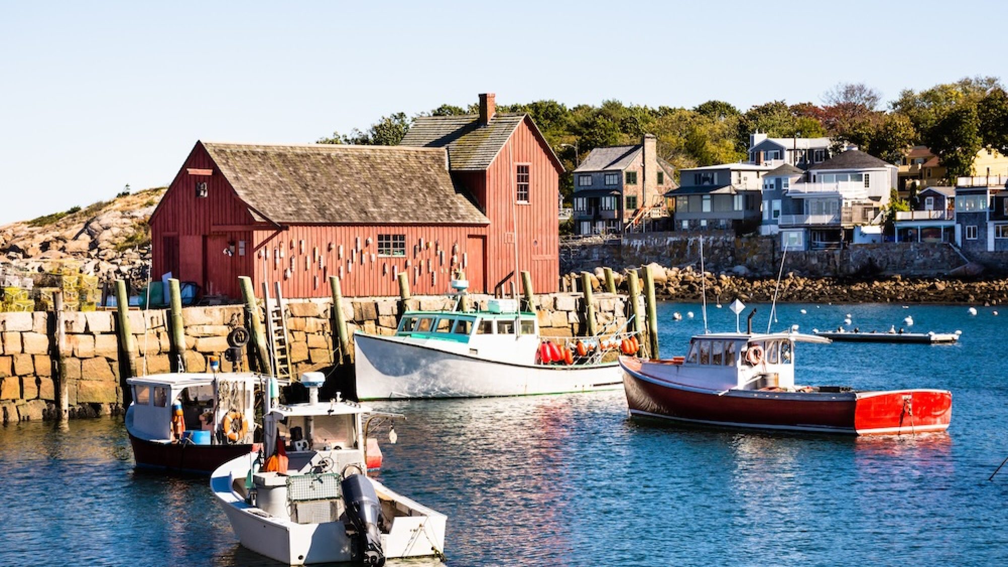 Lobster Boats and and Traps on Bearskin Neck in Rockport, MA