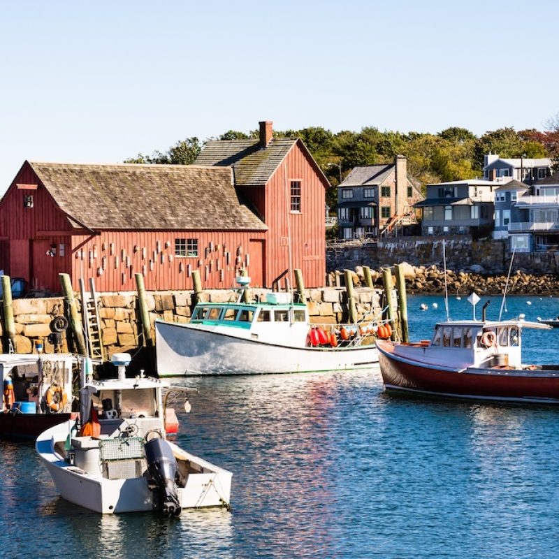 Lobster Boats and and Traps on Bearskin Neck in Rockport, MA