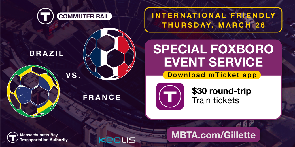 Special Event train service from South Station to Foxboro for the International Friendly Match
