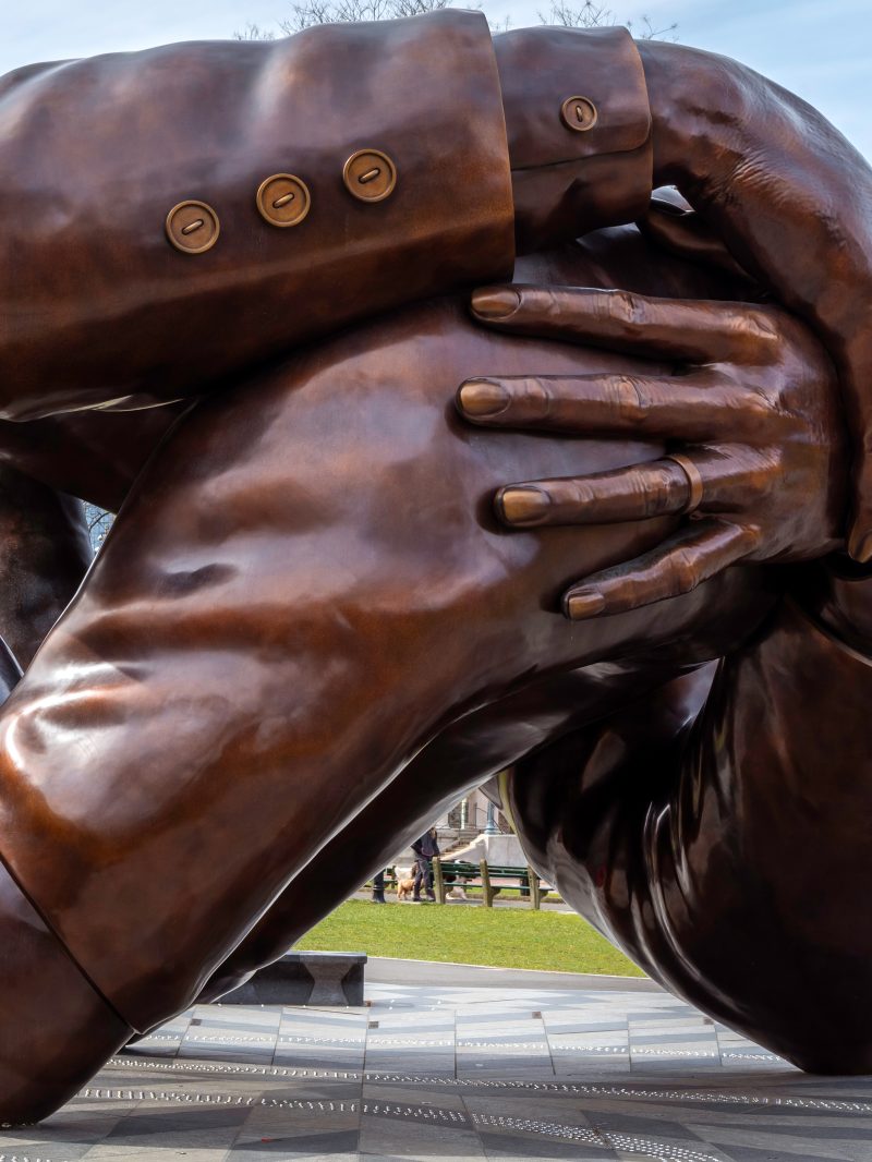 The embrace sculpture at the Boston Commons in Massachusetts, USA commemorating Martin Luther King Jr Civil Rights movement.