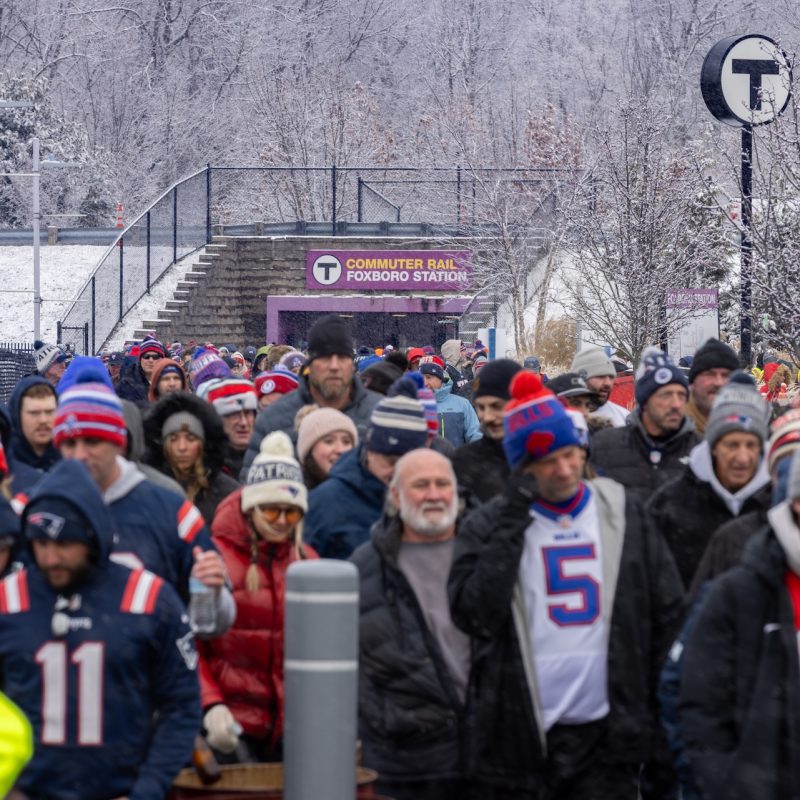 Crowd arriving from Commuter Rail to Gillette Stadium