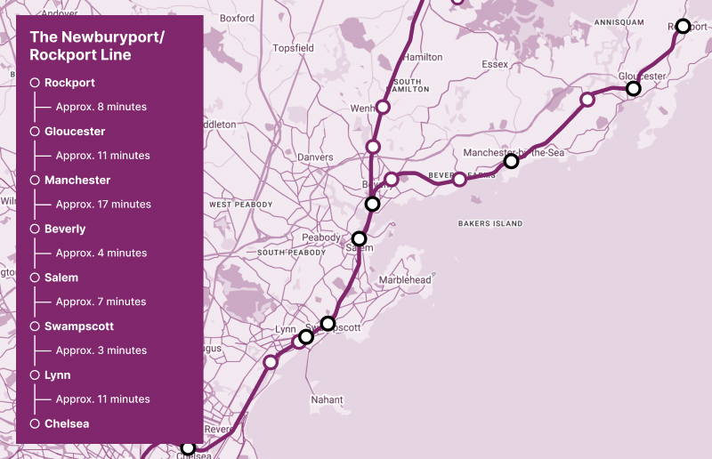 Map of the commuter rail Newburyport Rockport Line