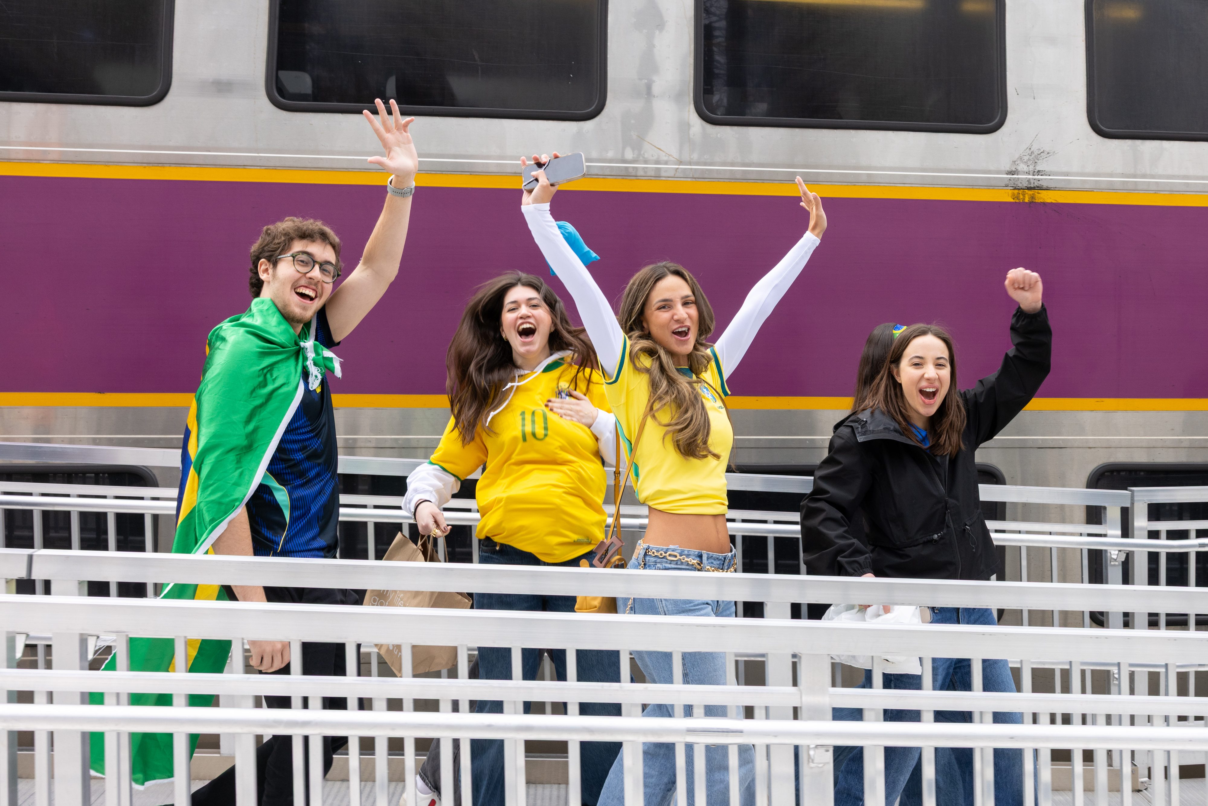 Soccer fans boarding the train to head to watch a Match
