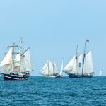Tall Ships in the ocean preparing for their parade of sail
